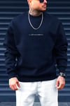 Erkek Lacivert Dreamer Baskılı 0 Sıfır Yaka Oversize Salaş Bol Kesim Polar Sweatshirt