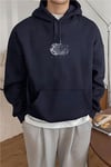Erkek Lacivert Earth 3 iplik Şardonlu Kapüşonlu Kanguru Cepli Oversize Salaş Hoodie Sweatshirt