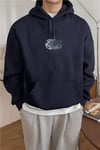Erkek Lacivert Earth 3 iplik Şardonlu Kapüşonlu Kanguru Cepli Oversize Salaş Hoodie Sweatshirt