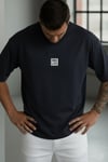 Erkek Lacivert Free Life Bisiklet Yaka Oversize Salas T-Shirt