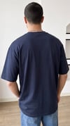 Erkek Lacivert Geyik Baskılı Oversize Fit Bol Geniş Kalıp Salaş Kesim T-shirt
