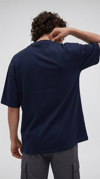 Erkek Lacivert Kupa As Kuru Kafa Oversize Fit Bol Geniş Kalıp Salaş Kesim T-shirt