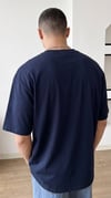 Erkek Lacivert Kupa As Kuru Kafa Oversize Fit Bol Geniş Kalıp Salaş Kesim T-shirt