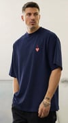 Erkek Lacivert Kupa As Kuru Kafa Oversize Fit Bol Geniş Kalıp Salaş Kesim T-shirt