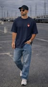 Erkek Lacivert Kupa As Kuru Kafa Oversize Fit Bol Geniş Kalıp Salaş Kesim T-shirt
