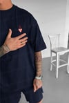 Erkek Lacivert Kupa As Kuru Kafa Oversize Fit Bol Geniş Kalıp Salaş Kesim T-shirt