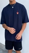 Erkek Lacivert Kupa As Kuru Kafa Oversize Fit Bol Geniş Kalıp Salaş Kesim T-shirt