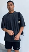 Erkek Lacivert Oversize Asit Yıkamalı Eskitme Efektli Boyalı T-Shirt