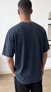 Erkek Lacivert Oversize Asit Yıkamalı Eskitme Efektli Boyalı T-Shirt