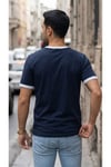 Erkek Lacivert Renkli Tişört Bisiklet Yaka Kol Garnili Regular T-shirt