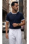 Erkek Lacivert Renkli Tişört Bisiklet Yaka Kol Garnili Regular T-shirt