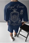 Erkek Lacivert Royal Oversize Fit Bol Geniş Kalıp Salaş Kesim T-shirt