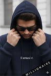 Erkek Lacivert Spectacular Kapüşonlu Oversize 3 iplik Kanguru Cep Şardonlu Salaş Hoodie Sweatshirt