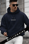 Erkek Lacivert Spectacular Kapüşonlu Oversize 3 iplik Kanguru Cep Şardonlu Salaş Hoodie Sweatshirt