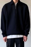 Erkek Lacivert Yarım Fermuar Polo Yaka Oversize Salaş Bol Kesim Polar Sweatshirt