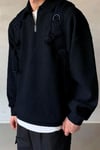 Erkek Lacivert Yarım Fermuar Polo Yaka Oversize Salaş Bol Kesim Polar Sweatshirt
