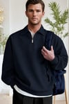 Erkek Lacivert Yarım Fermuar Polo Yaka Oversize Salaş Bol Kesim Polar Sweatshirt