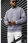 Erkek Lila Tonlu Gri Basic 0 Sıfır Yaka Baskısız Düz Oversize Salaş Bol Kesim Sweatshirt