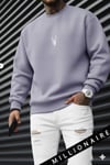 Erkek Lila Tonlu Gri Geyik Soft 3 İplik içi Şardonlu 0 Sıfır Yaka Oversize Salaş Sweatshirt