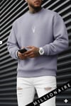 Erkek Lila Tonlu Gri Geyik Soft 3 İplik içi Şardonlu 0 Sıfır Yaka Oversize Salaş Sweatshirt