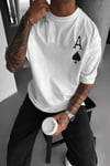 Erkek Maça As Baskılı Beyaz Oversize T-Shirt