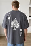 Erkek Maça As Baskılı Füme Oversize T-Shirt