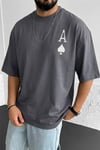 Erkek Maça As Baskılı Füme Oversize T-Shirt