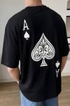 Erkek Maça As Baskılı Siyah Oversize T-Shirt