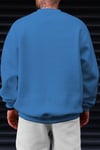 Erkek Mavi Basic 0 Sıfır Yaka Baskısız Düz Oversize Salaş Bol Kesim Polar Sweatshirt
