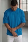 Erkek Mavi Basic Düz Baskısız Oversize Salas T-shirt