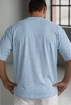 Erkek Mavi Melanj Basic Düz Baskısız Oversize Salas T-shirt