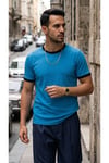Erkek Mavi Renkli Tişört Bisiklet Yaka Kol Garnili Regular T-shirt