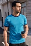 Erkek Mavi Renkli Tişört Bisiklet Yaka Kol Garnili Regular T-shirt