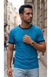 Erkek Mavi Renkli Tişört Bisiklet Yaka Kol Garnili Regular T-shirt