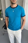 Erkek Mavi Renkli Tişört Bisiklet Yaka Kol Garnili Regular T-shirt