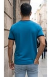 Erkek Mavi Renkli Tişört Bisiklet Yaka Kol Garnili Regular T-shirt
