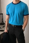 Erkek Mavi Renkli Tişört Bisiklet Yaka Kol Garnili Regular T-shirt
