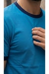 Erkek Mavi Renkli Tişört Bisiklet Yaka Kol Garnili Regular T-shirt