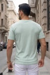 Erkek Mint Bisiklet Yaka Fitilli Örme Dik Çizgi Regular Kalıp Kısa Kol Tişört