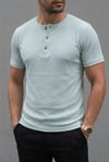 Erkek Mint Henley Yaka Tişört Üç Düğmeli Patlı Fitilli Regular T-shirt