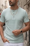 Erkek Mint Henley Yaka Tişört Üç Düğmeli Patlı Fitilli Regular T-shirt