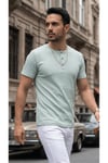 Erkek Mint Henley Yaka Tişört Üç Düğmeli Patlı Fitilli Regular T-shirt