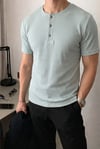Erkek Mint Henley Yaka Tişört Üç Düğmeli Patlı Fitilli Regular T-shirt