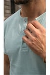 Erkek Mint Henley Yaka Tişört Üç Düğmeli Patlı Fitilli Regular T-shirt
