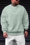 Erkek Mint Yeşili Spectacular Baskılı 0 Sıfır Yaka Oversize Salaş Bol Kesim Polar Sweatshirt
