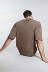Erkek Mocha Kahverengi Basic Düz Baskısız Oversize Salas T-Shirt