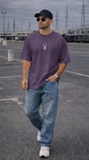 Erkek Mor Geyik Baskılı Oversize Fit Bol Geniş Kalıp Salaş Kesim T-shirt