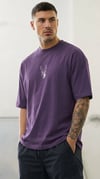 Erkek Mor Geyik Baskılı Oversize Fit Bol Geniş Kalıp Salaş Kesim T-shirt