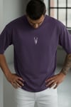 Erkek Mor Geyik Baskılı Oversize Fit Bol Geniş Kalıp Salaş Kesim T-shirt