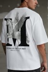 Erkek Mythical Pegasus Baskılı Beyaz Bisiklet Yaka Oversize Salaş T-Shirt